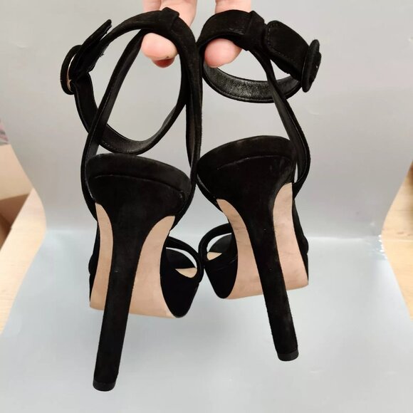 $395 VERONICA BEARD Darcelle Ankle Strap Stiletto Sandals Heels Black Suede 9 - Picture 14 of 16
